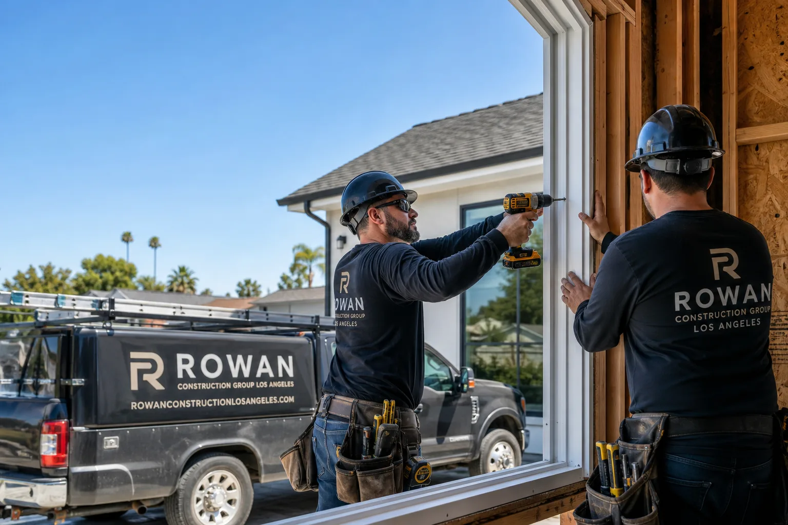 Rowan Construction Group Los Angeles construction service vehicle and crew in Los Angeles, CA